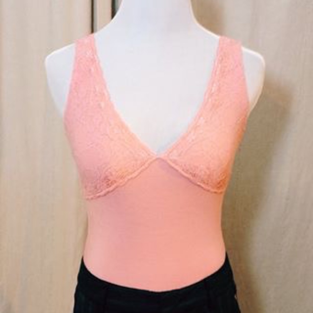 GUESS Pink Deep V-Neck and Back with Lace Details - Small